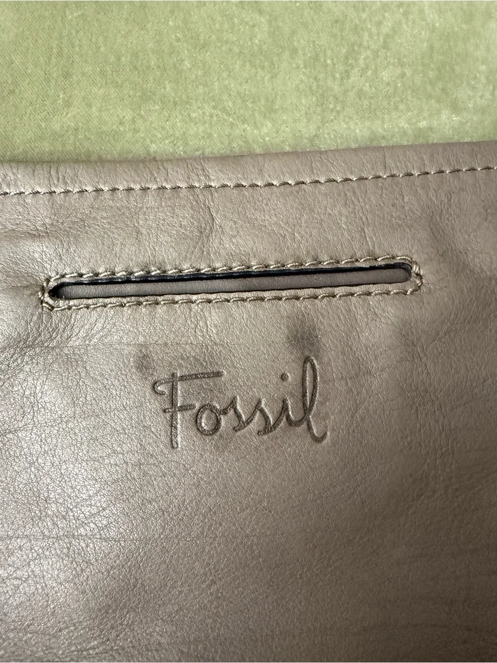 Vintage Fossil Grey Leather Shoulder Bag Purse Carryall #OSP